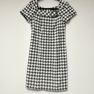 Chris McLaughlin Houndstooth Dress Women 4 Black White Excellent Square Neck